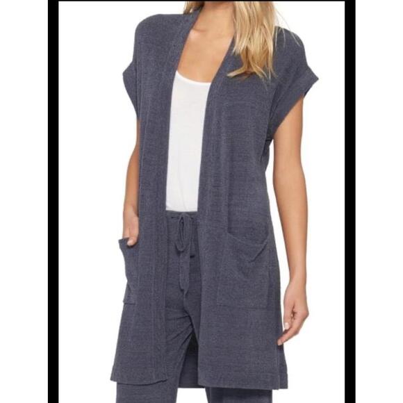 NWT Barefoot Dreams Cozychic Ultra Lite Sleeveless Long Cardigan Pacific Blue XL - Picture 12 of 12